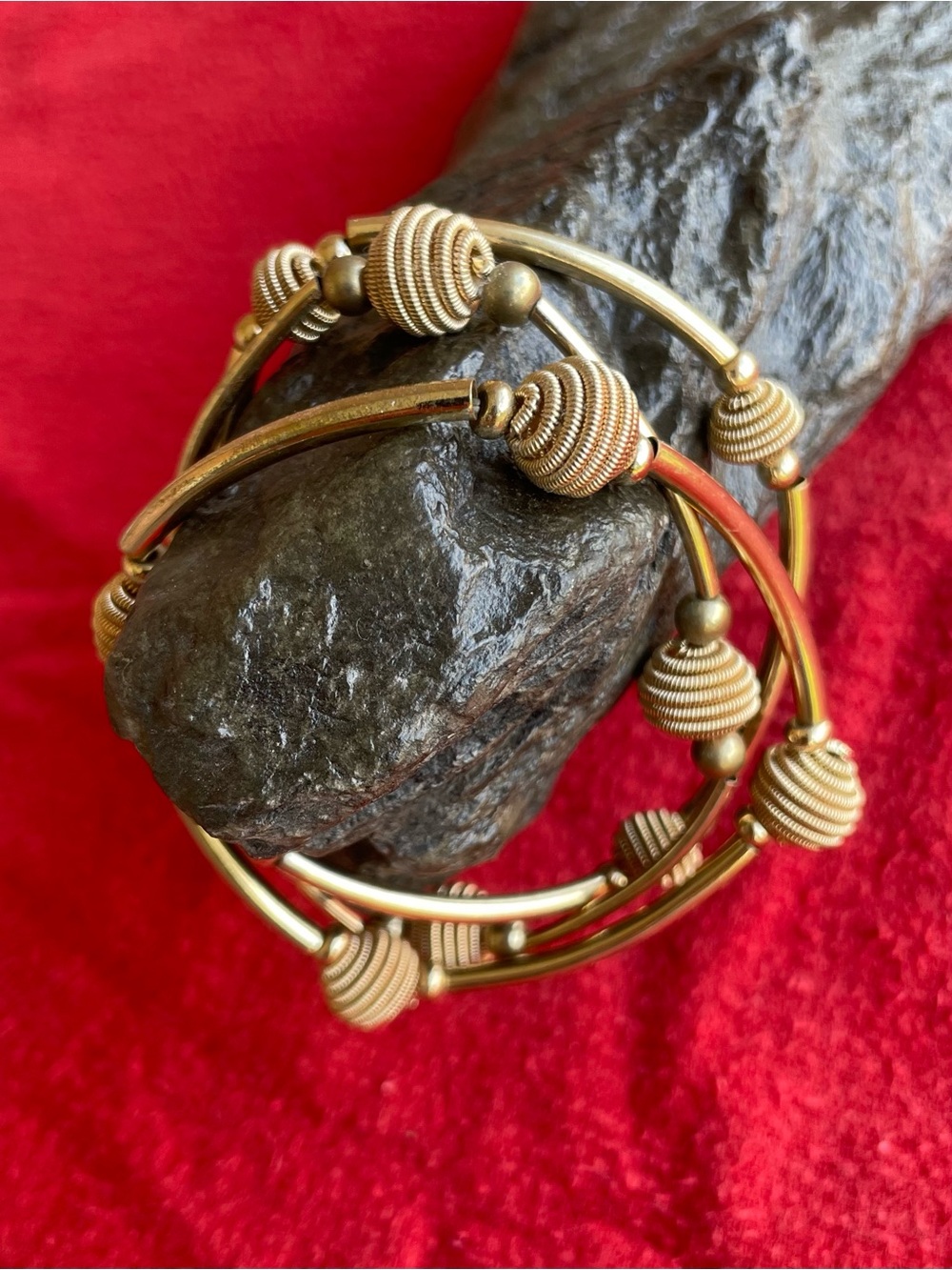 Gold Toned Beaded Coil Bangle Bracelet Set